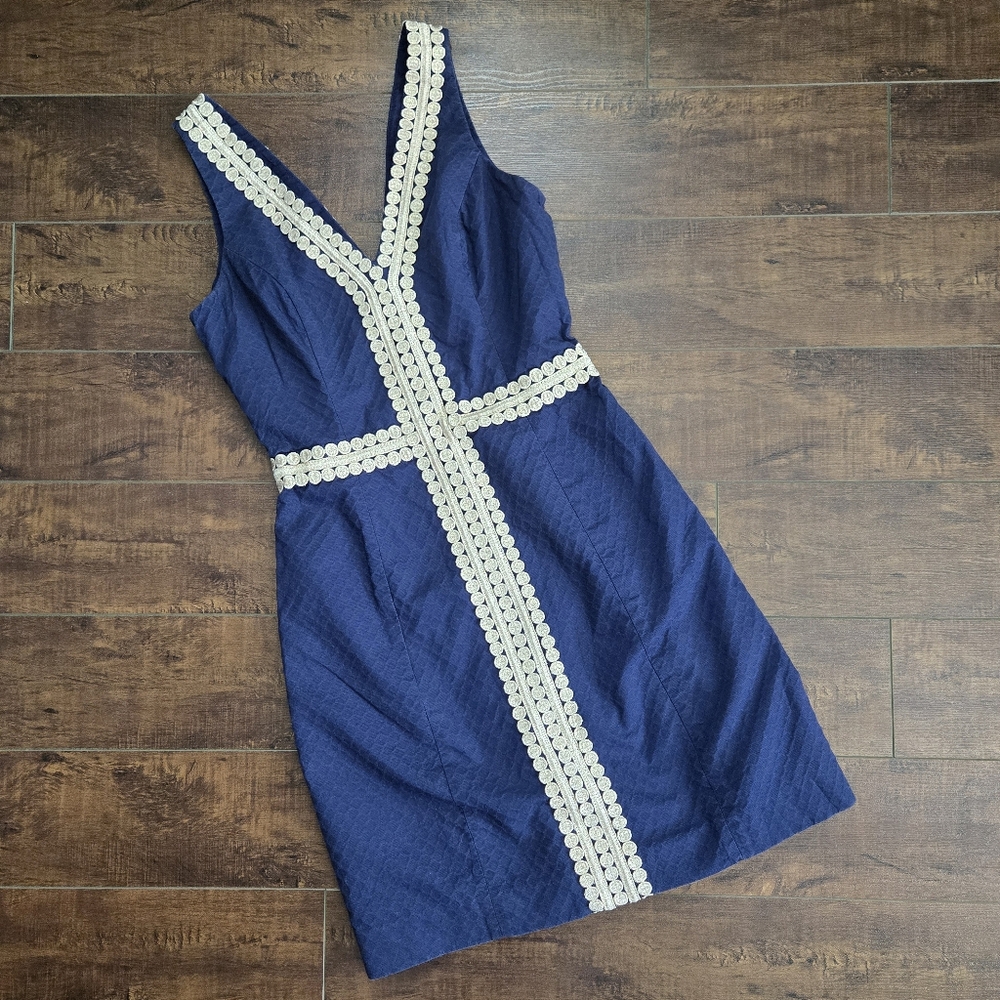Lilly Pulitzer Bentley Shift Dress Navy Gold Size 0
